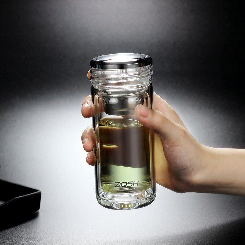 迷你小巧细长型双层玻璃杯口袋水杯女士便携茶杯办公居家车载防漏