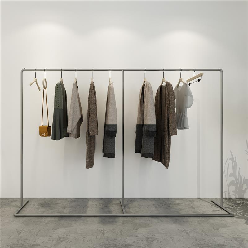 女装店单杆挂衣架铁艺服装架银色衣架落地架童装店展示架龙门货架
