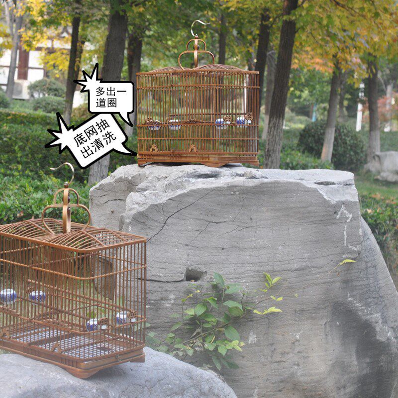 竹制鸟笼蜡嘴方笼玉鸟笼手工制作竹笼大号鸟笼子活动抽屉方便清洗