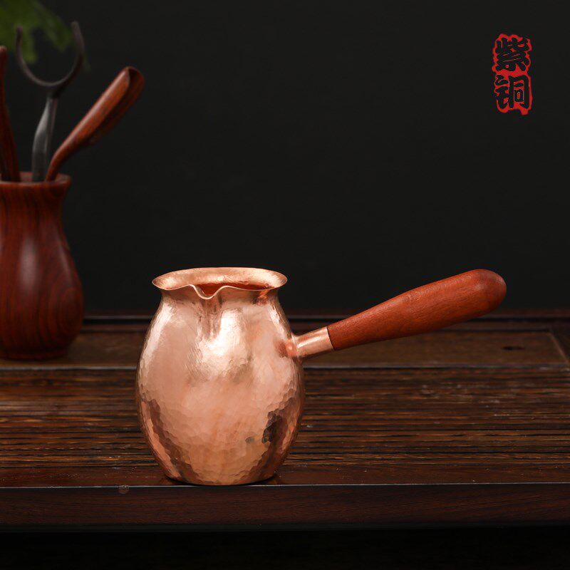 紫铜公道杯大号分茶器加厚手工茶海茶杯纯铜套装侧把铜公杯