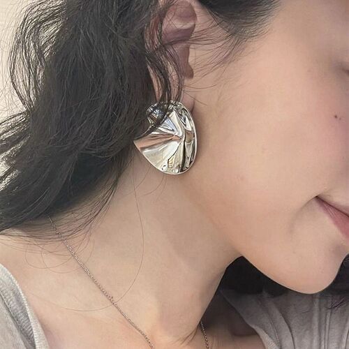 小众设计款花瓣造型耳环极简冷淡风银色金L属立体几何不规则耳饰