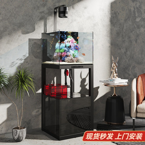 老渔匠工业风下过滤底滤鱼缸超白玻璃家用客厅全套造景生态水族箱