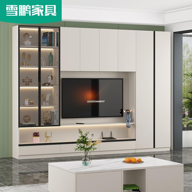 轻奢茶几电视柜组合墙柜客厅电视机背景墙一体书架柜储物酒柜6D58
