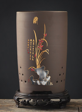 兰花专用花盆紫砂粗陶透气中国风高筒吊兰君子兰悬崖桩大多肉花盆
