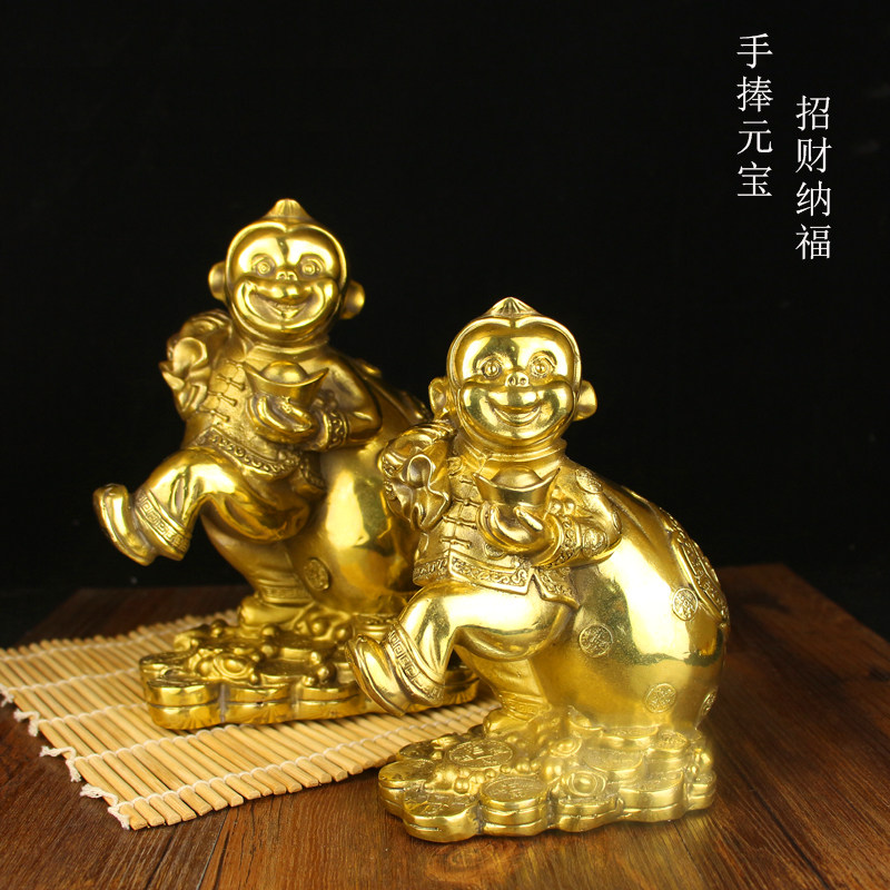 纯铜猴子摆件铜猴十二生肖猴摆设黄铜猴铜器装饰品家居工艺品礼品