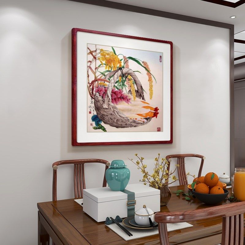 五谷丰登挂画花鸟餐厅装饰画麦穗丰收果实背景墙客厅壁画手绘国画