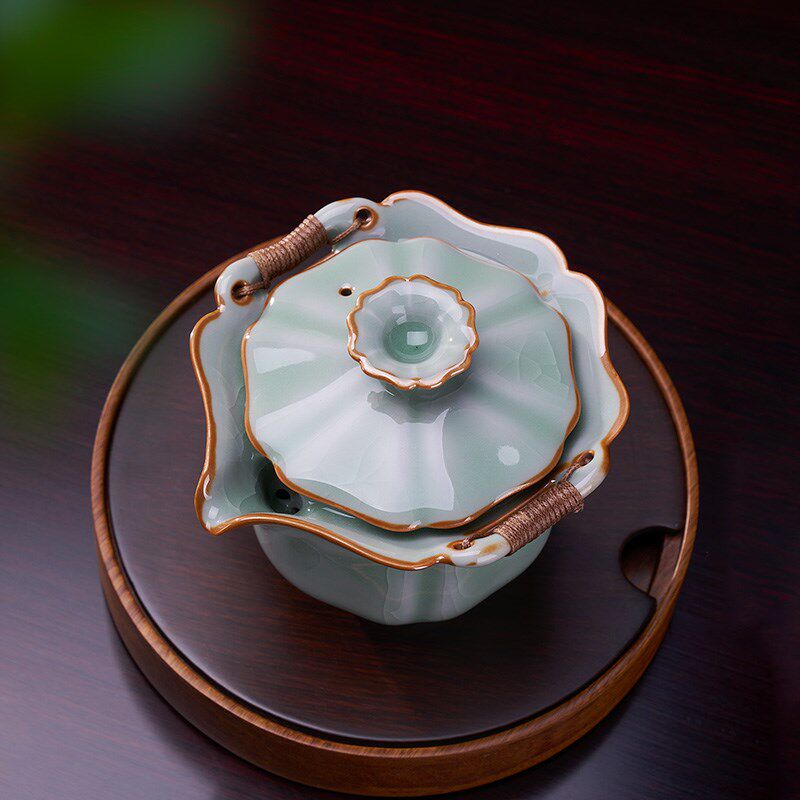 汉唐盖碗茶杯防烫手泡茶单个高档茶碗大号手抓壶哥窑陶瓷茶具套装