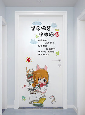 网红励志文字门贴卧室卡通可爱少女创意装饰儿童书房墙纸贴画自粘