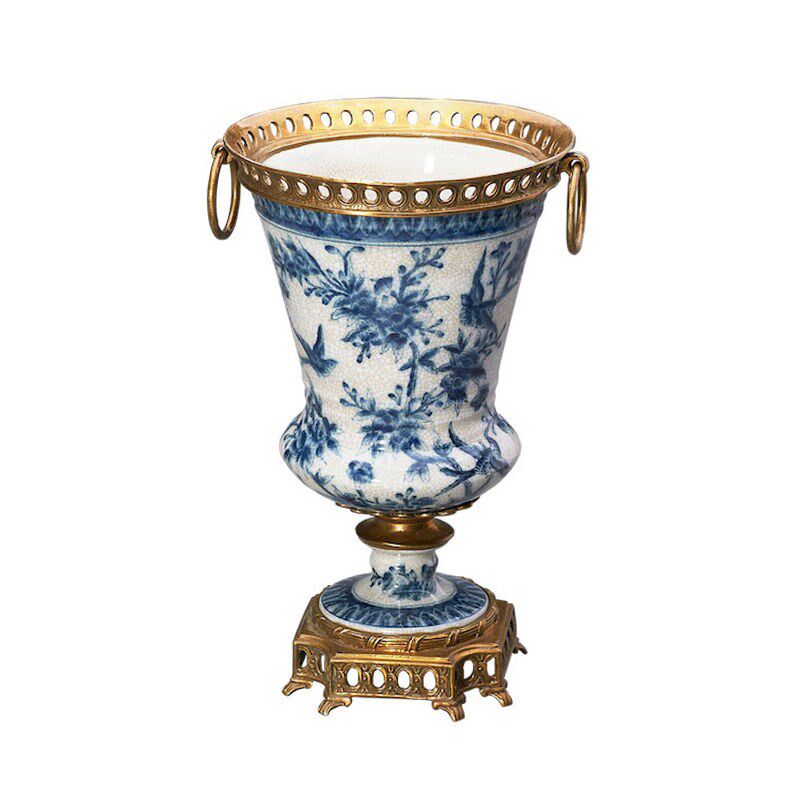欧式复古铜配瓷花瓶花器花插工艺品摆设美式客厅餐厅玄关装饰品