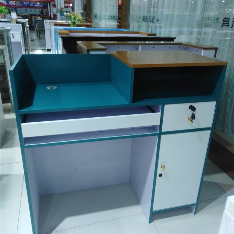 胡桃木色收银台卖场通用服装店吧台理发店柜台美容美发前台接待桌