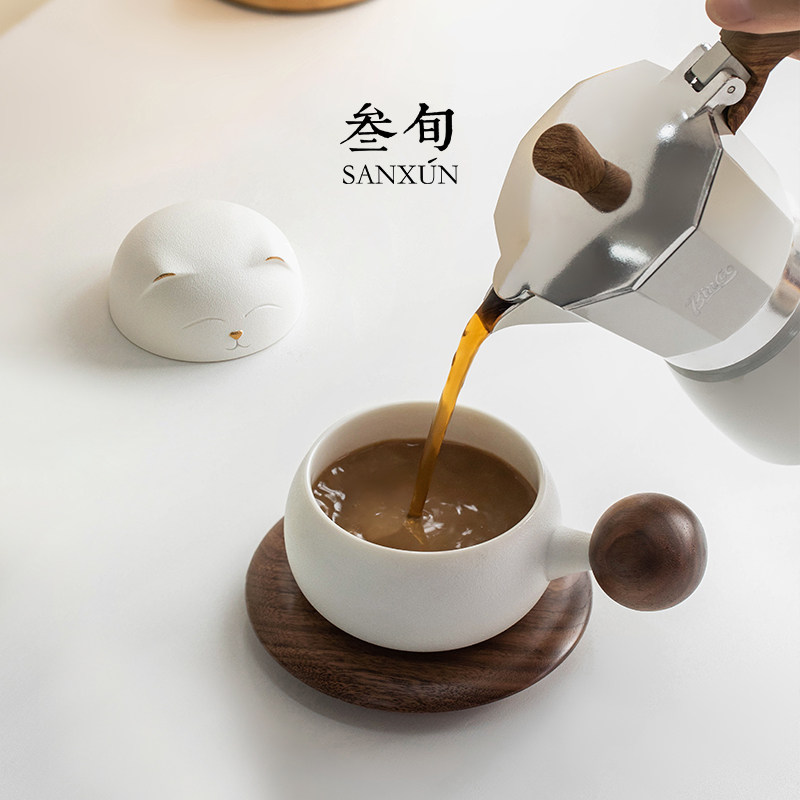 叁旬招财猫茶杯陶瓷茶水分离水杯咖啡杯办公室泡茶杯可爱创意杯子
