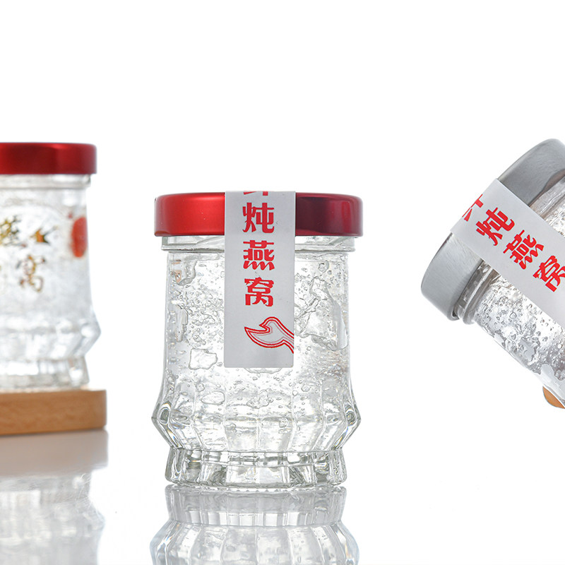莲花燕窝瓶即食燕窝玻璃瓶鲜炖燕窝分装瓶子耐高温带盖可定制LOGO