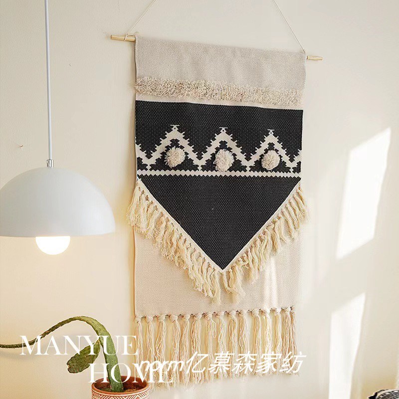 北欧手工编织流苏挂毯波西米亚 装饰挂画布艺背景卧室民宿墙挂件
