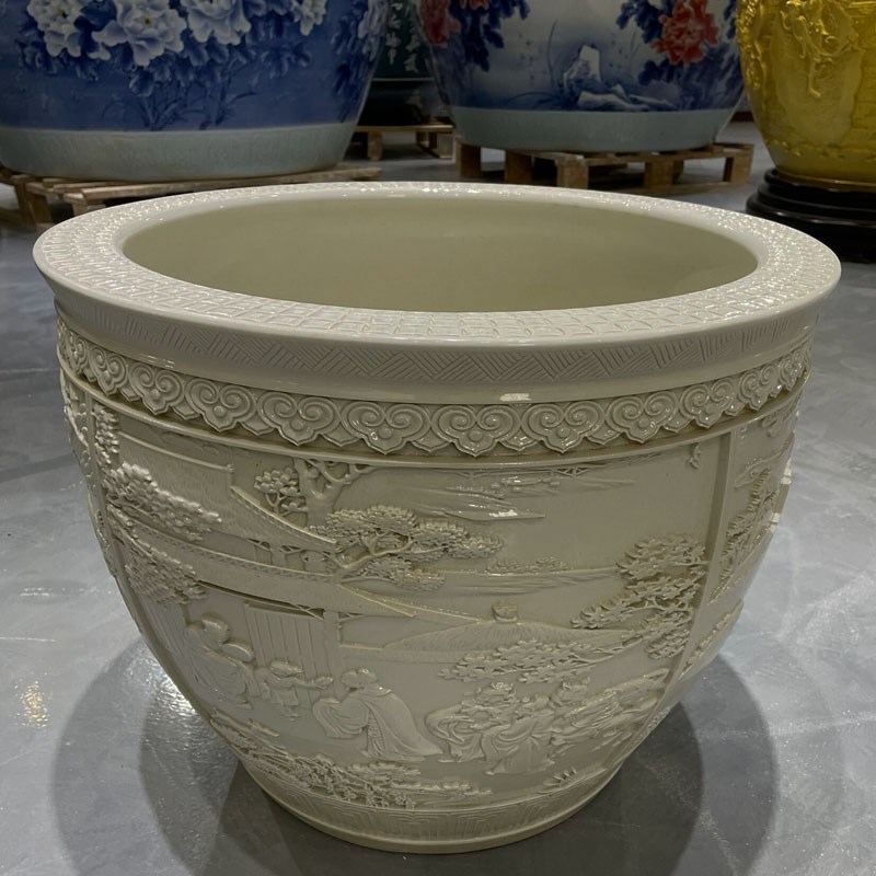 景德镇浮雕陶瓷鱼缸养鱼缸家用客厅庭院室内外荷花睡莲缸大型摆件