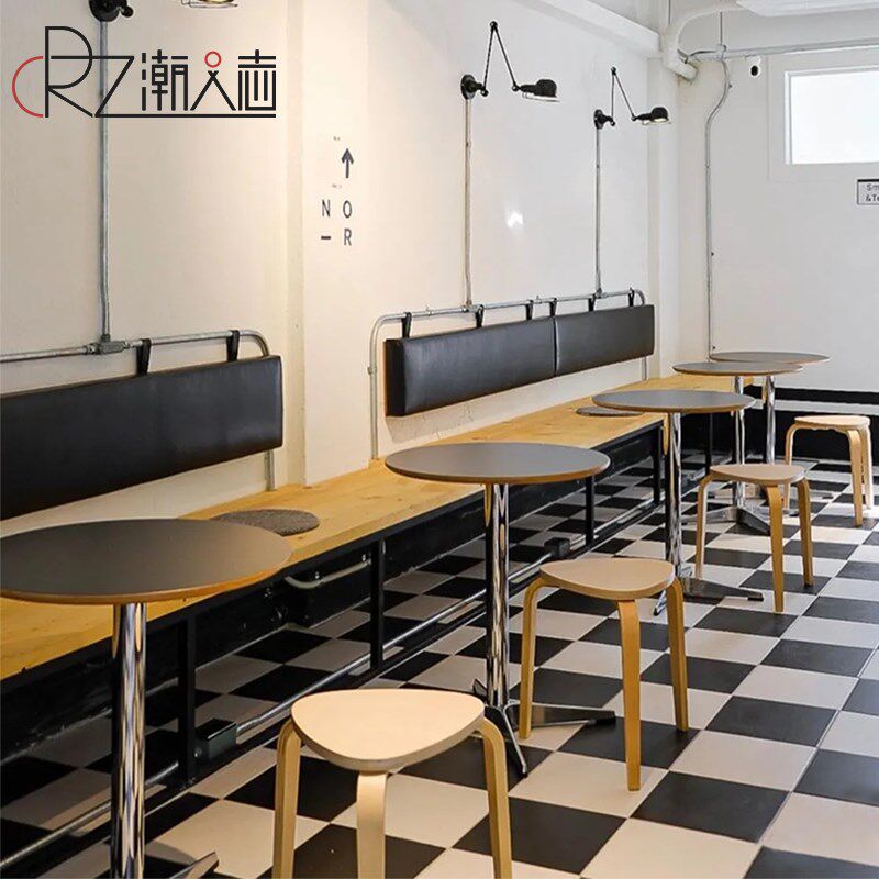北欧桦木海洋板黑色圆桌家用餐厅餐桌简约小户型网红咖啡厅方桌子
