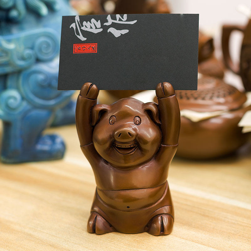 紫铜猪摆件 店铺门面名片盒卡托 新年猪客厅家居装饰品生日礼品