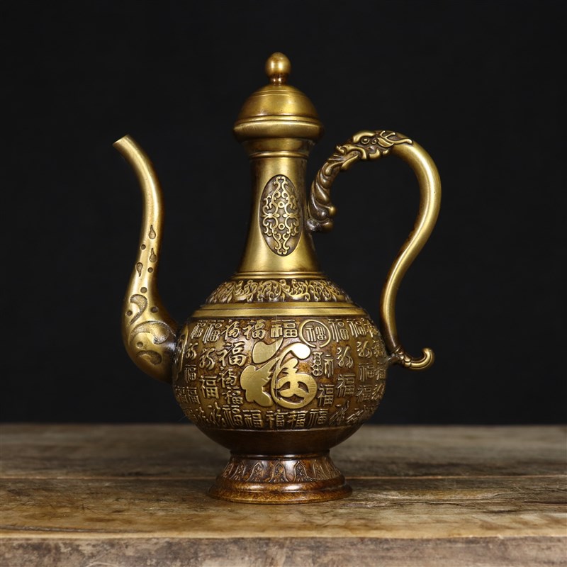 苏工纯铜酒壶中式仿古供奉酒壶仿古铜器道具老酒壶家用婚庆酒具摆