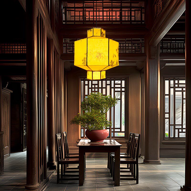新中式布艺吊灯中国风客厅餐厅禅意民宿茶室灯笼影楼喜庆仿古宫灯