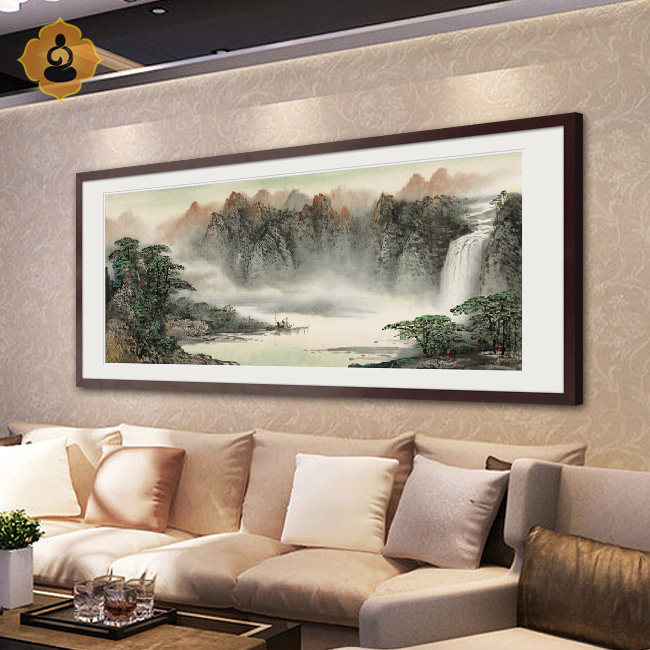 山水画国画风景画源远流长高山流水大厅客厅书房办公室装饰画挂画
