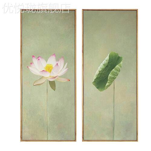 定做青灯客 新中式花客厅荷莲花壁画禅意装饰画茶室墙画玄竖关版