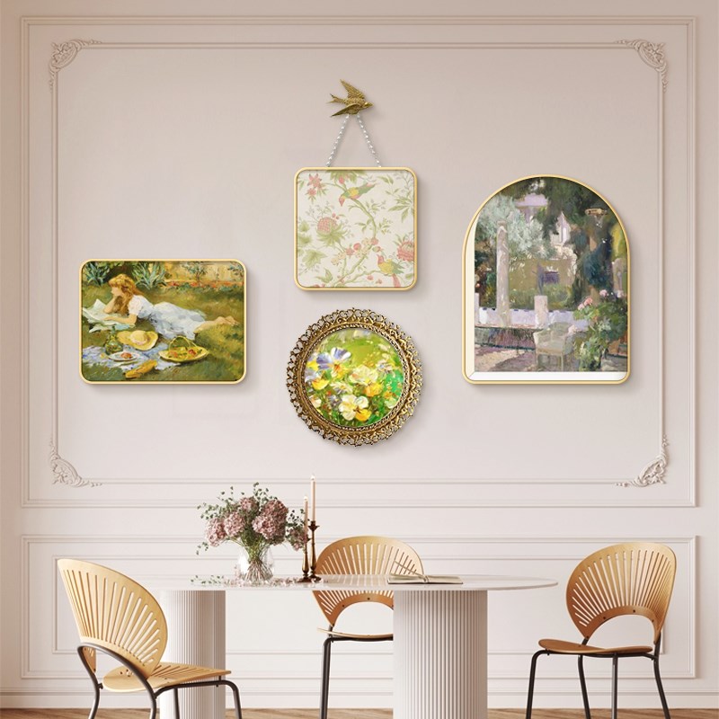 法式奶油风饭厅装饰画 画小众艺术组合挂画 画饭厅背景墙小清新花