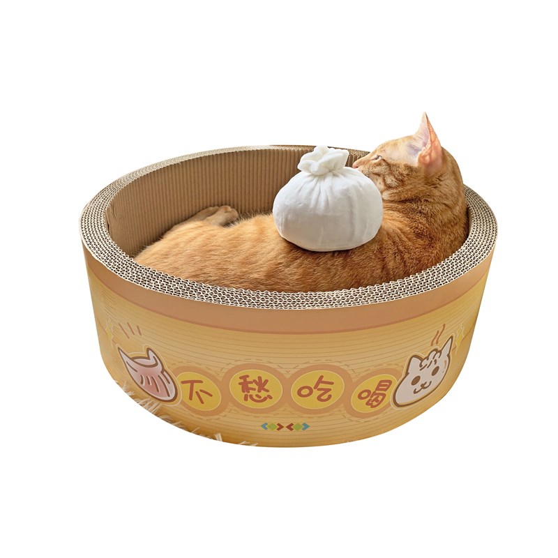 啪叽的猫咪杂货铺蒸笼屉可爱圆形抓板猫盆瓦楞纸大号猫窝耐抓
