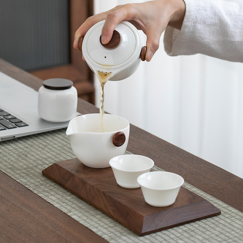 便携式旅行茶具套装羊脂玉功夫泡茶壶茶杯随身户外快客杯一壶二杯