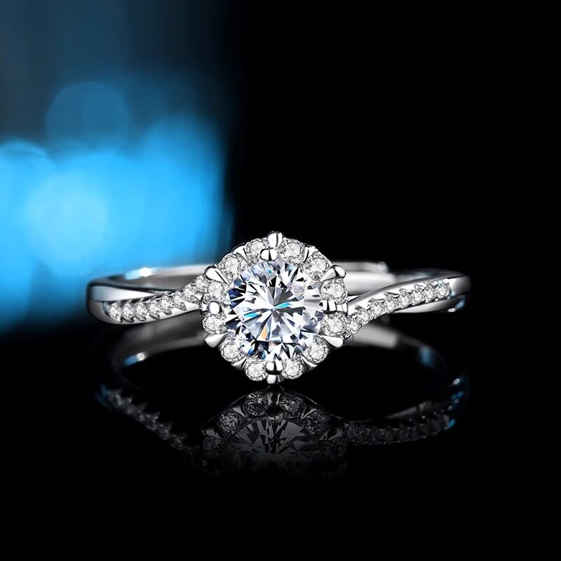新品莫桑钻雪花钻戒925纯银戒指饰品小众ins开口手饰结婚婚戒
