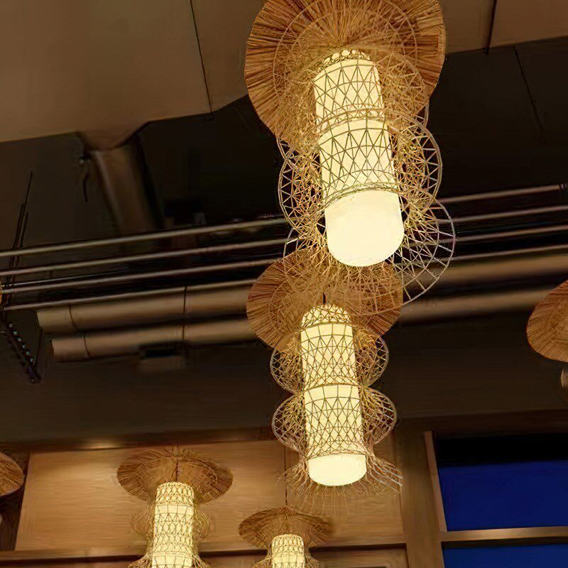 日式藤编吊灯2025新款酒店宴会厅民宿茶楼火锅店手工编织藤艺灯具