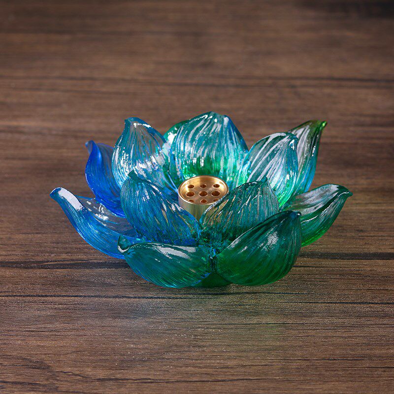真琉璃莲花梅花酥油灯蜡烛灯座线香插座富贵纯手工荷花灯桌面摆件