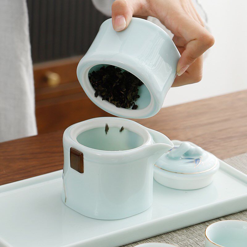 羊脂玉旅行功夫茶具小套装户外家用办公室高档泡茶壶茶杯陶瓷茶盘