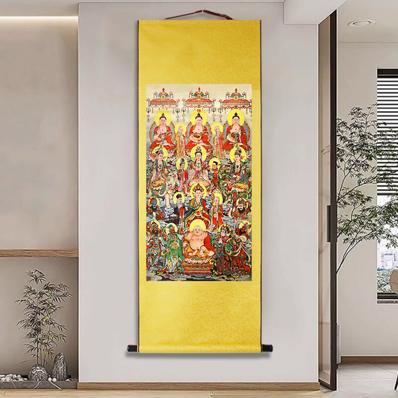 全神全佛图画像挂轴天地三界君亲师神仙佛祖菩萨丝绸卷轴画挂画