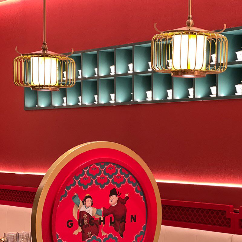 新中式网红餐饮火锅烧烤菜馆饭店专用鸟笼国潮风带射灯定制吊灯具