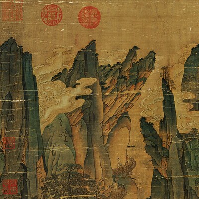 唐 李昭道 明皇幸蜀图仿古青绿山水人物画微喷复制学习临摹装饰