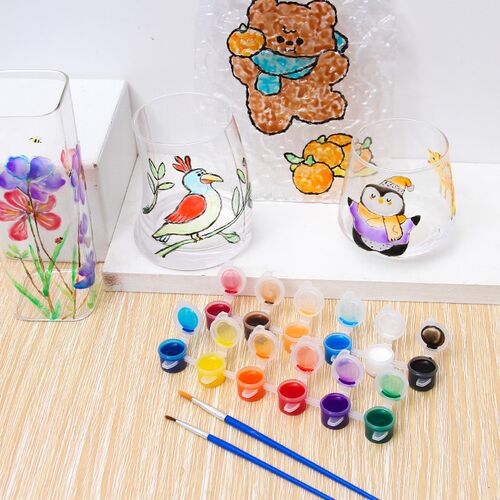 可防水洗12色透明颜料条diy玻璃杯子亚克力板彩绘画丙烯颜料套装