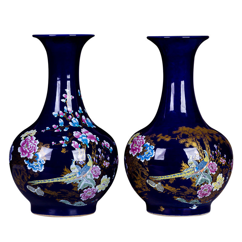 景德镇陶瓷器蓝色花瓶子瓷瓶中式家居饰品客厅插花电视柜装饰摆件