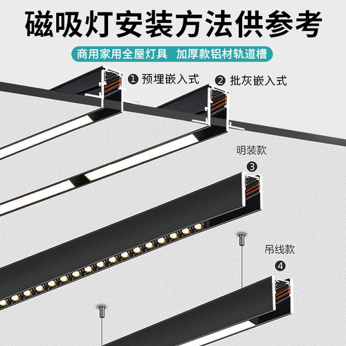 led磁吸轨道灯嵌入式客厅泛光灯折叠格栅灯天花免吊顶无主灯照明