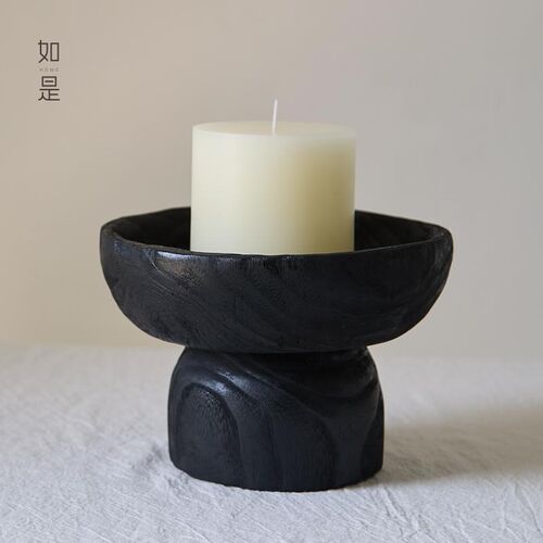 如是/侘寂风炭化木果盘做旧实木托盘民宿样板间蜡烛托盘装饰品