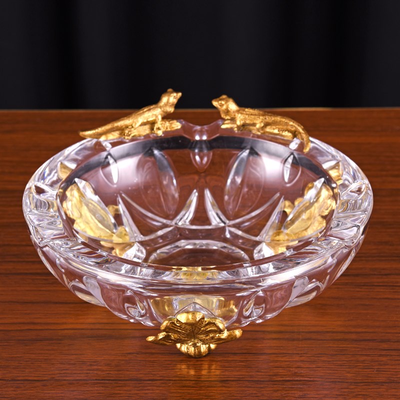 欧式美式水晶烟灰缸家用客厅茶几高档奢华装饰品纯铜烟缸创意摆件