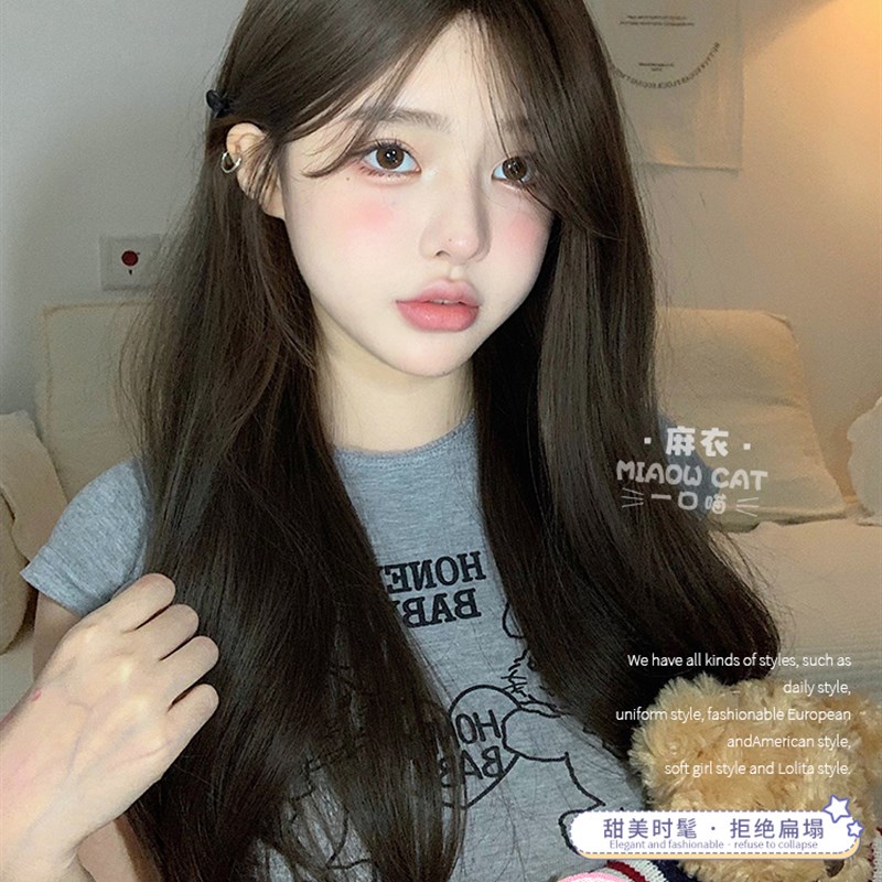 一口喵假发女日常网红长发lolita自然八字刘海jk全头套式【麻衣】