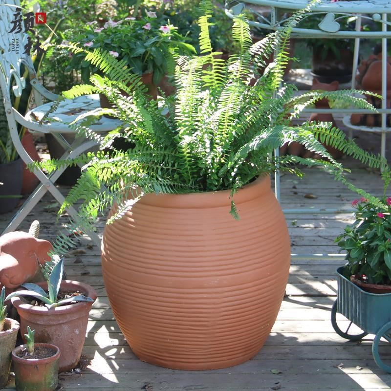 红陶花盆土陶绿植盆粗陶庭院景观落地园林阳台花园装饰透气红陶盆