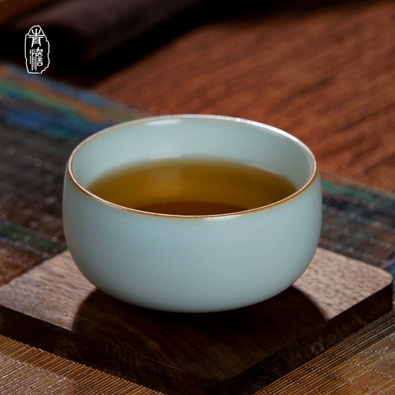 汝窑茶杯陶瓷茶盏主人杯个人专用单杯景德镇汝瓷开片可养功夫茶具