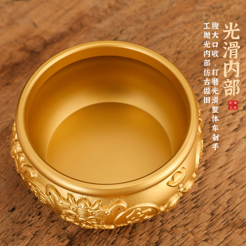 纯铜聚宝盆摆件招聚财黄铜米缸存钱罐店铺客厅家居工艺品前台礼品