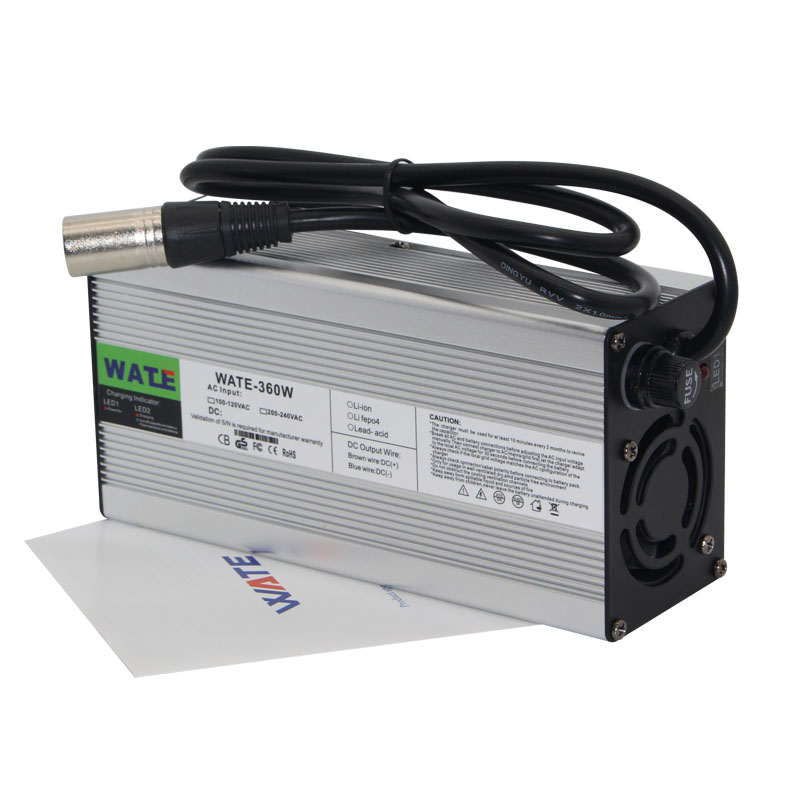 大功率24V10A 12A充电器 铅酸电池适用 智能铝壳带风扇 接头自选