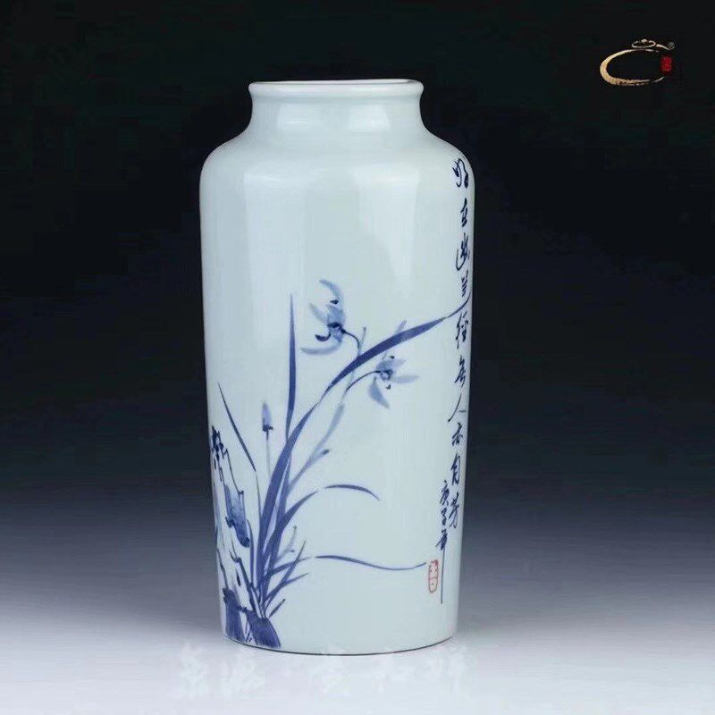 贵和祥复古青花山水兰花壁挂花插壁瓶花器赏器花瓶茶道零配包邮