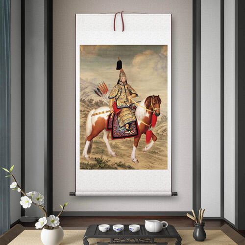 清郎世宁《乾隆皇帝大阅图》客厅书房茶室装饰画挂画玄关高清卷轴
