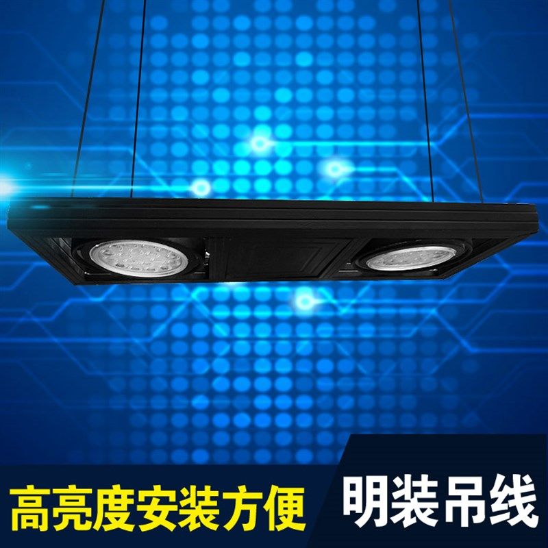 LED吊线射灯明装双眼三头办公室悬挂长方形黑色豆胆吊装COB斗胆灯