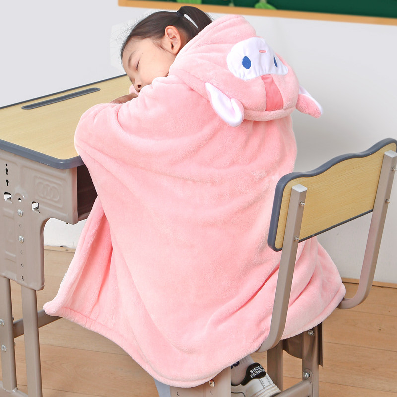 教室毯子午睡毯小学生儿童专用学校午休趴睡披肩毛毯斗篷带帽披风