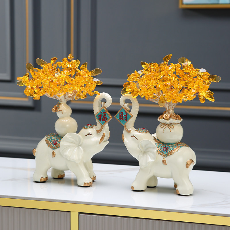 大象摆件一对招财树客厅玄关电视酒柜乔迁新家居装饰结婚礼品摆设