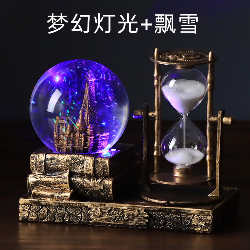 复古水晶球沙漏计时器创意摆件酒柜客厅家居装饰品桌面房间电视柜